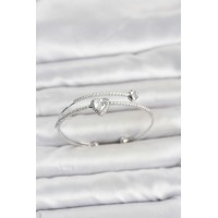 Pirinç Gümüş Renk Kalp Model Zirkon Taşlı Kadın Bileklik TJ-BB8520