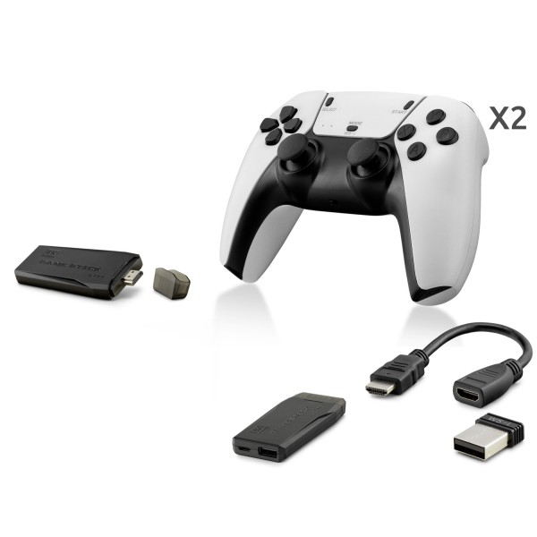 Retro Oyun Stick Hdmi Çift Gamepad Seti 64 Gb Kart Destekli 2.4G Kablosuz - Beyaz HD326