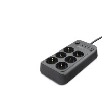 Topraklı Termal Akım Korumalı Uzatma Kablosu Anahtarlı 6 Priz 2 Usb 2 Type-c 2 M Siyah SH4630