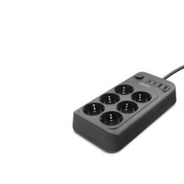 Topraklı Termal Akım Korumalı Uzatma Kablosu Anahtarlı 6 Priz 2 Usb 2 Type-c 2 M Siyah SH4630