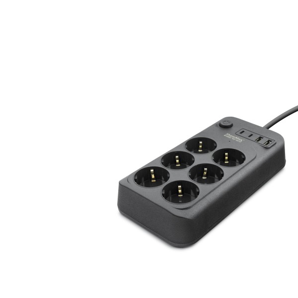 Topraklı Termal Akım Korumalı Uzatma Kablosu Anahtarlı 6 Priz 2 Usb 2 Type-c 2 M Siyah SH4630