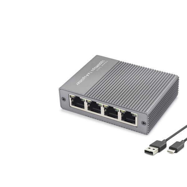 Gigabit Ethernet Switch 5 Port Type C Güç Girişli Gri HDX1414