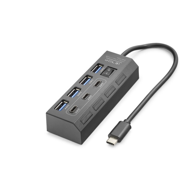 Type-C 3.2 Gen1 Anahtarlı Hub 7 Port 5 Gbps Siyah HDX7057