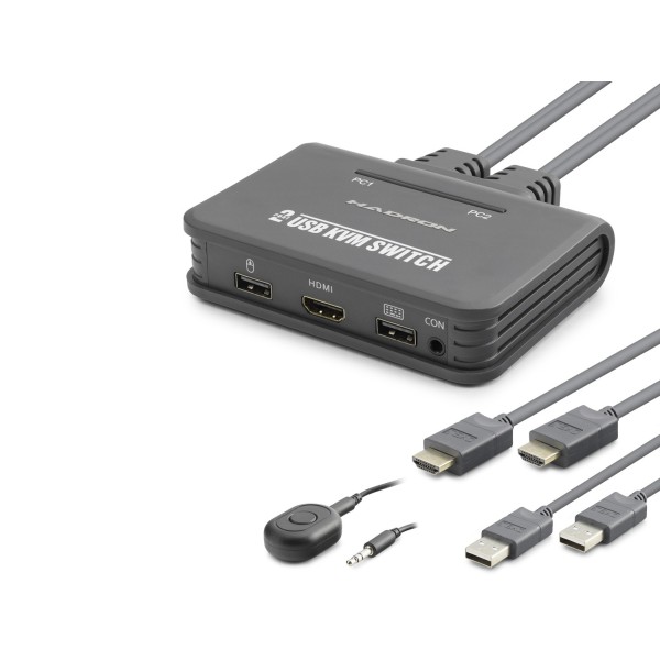Hdmi Usb Kvm Switch 2 Port Hdmi 2 Port Usb Dahili Kablolu - Siyah HDX1361