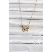 316L Çelik Zincir Gold Renk Mor Model Kadın Kolye TJ-BKO11100