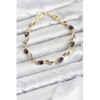 Pirinç Gold Renk Mor Zirkon Taşlı Çiçek Model Kadın Bileklik TJ-BB8583