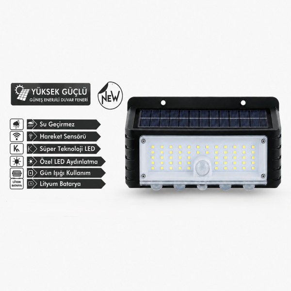44 Led Güneş Enerjili Hareket Sensörlü LED Duvar Lambası PD672