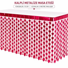 Kalpli Metalize Masa Eteği Kırmızı 75x300 cm