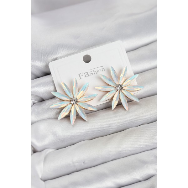 Beyaz Renk Kristal Taşlı Lotus Model Kadın Küpe TJ-BKP11929