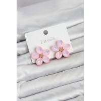 Pembe Renk Kristal Taşlı Çiçek Model Kadın Küpe TJ-BKP11931