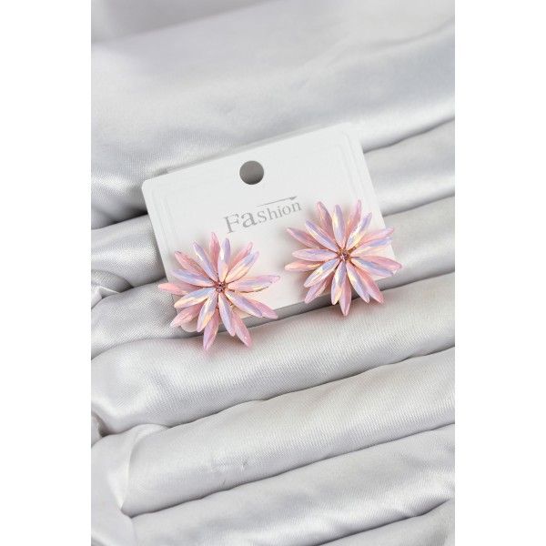Lotus Model Pembe Renk Kristal Taşlı Kadın Küpe TJ-BKP11935