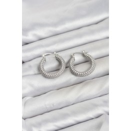 Gümüş Renk Full Zirkon Taşlı Halka Kadın Küpe TJ-BKP11939