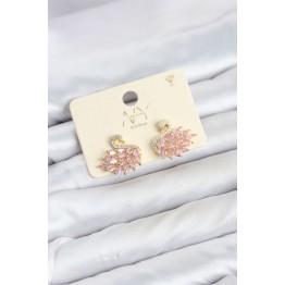 Pembe Zirkon Taşlı Gold Swan Kuğu Model Kadın Küpe TJ-BKP11942