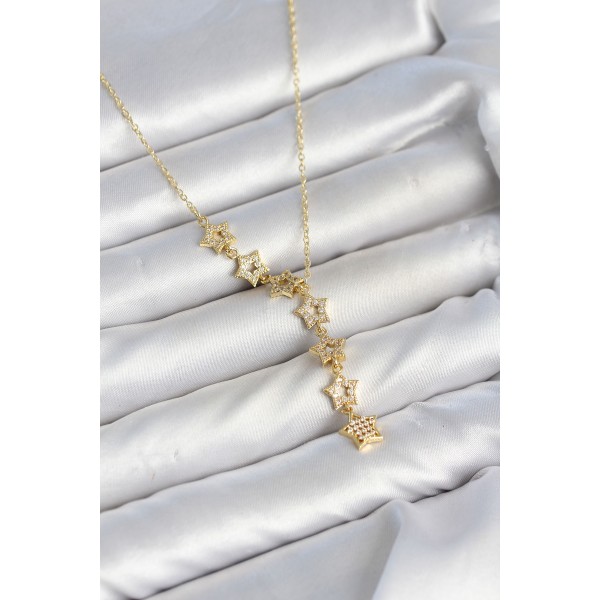 316L Çelik Yıldız Model Gold Renk Zirkon Taşlı Kadın Kolye TJ-BKO11131