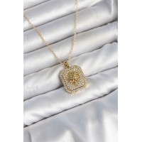 316L Çelik Zincir Gold Aslan Madalyon Model Zirkon Taşlı Kadın Kolye TJ-BKO11139