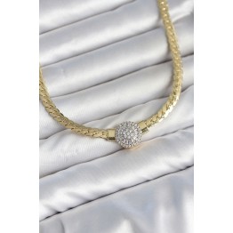 Ezme Zincir Model Zirkon Taşlı VIP Seri Gold Renk Kadın Kolye TJ-BKO11141