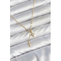 Pirinç Gold Renk Zirkon Taşlı Minimal Sallantılı Kutup Yıldızı Model Kadın Kolye TJ-BKO11143