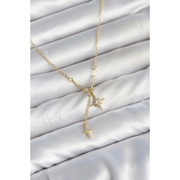 Pirinç Gold Renk Zirkon Taşlı Minimal Sallantılı Kutup Yıldızı Model Kadın Kolye TJ-BKO11143
