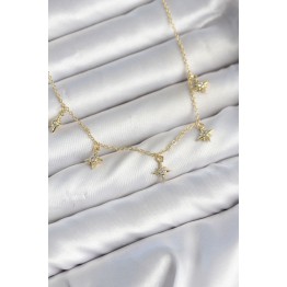 Pirinç Gold Renk Sıralı Minimal Kutup Yıldızı Model Kadın Kolye TJ-BKO11145