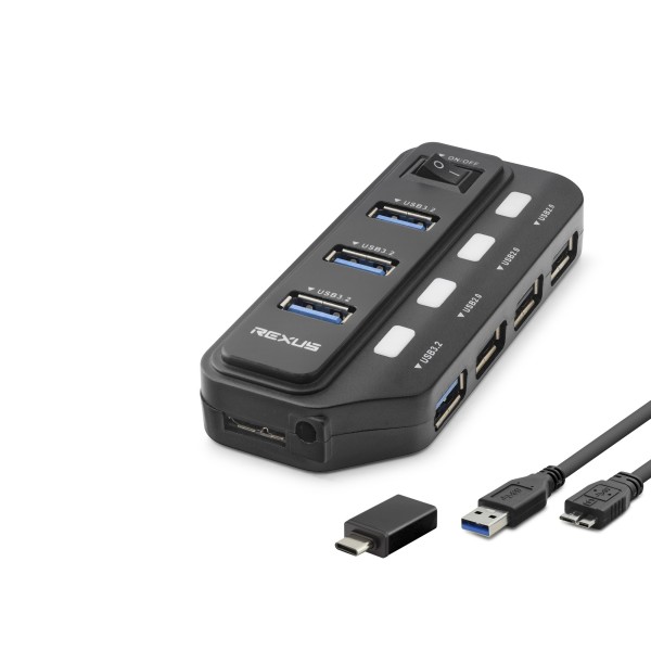 Usb Type-c 3.2 Gen1 Anahtarlı Hub 7 Port 5 Gbps Siyah U332