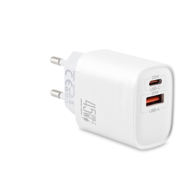 Usb Type-c Çift Çıkışlı Hızlı Şarj Adaptörü 45W Beyaz ND1013