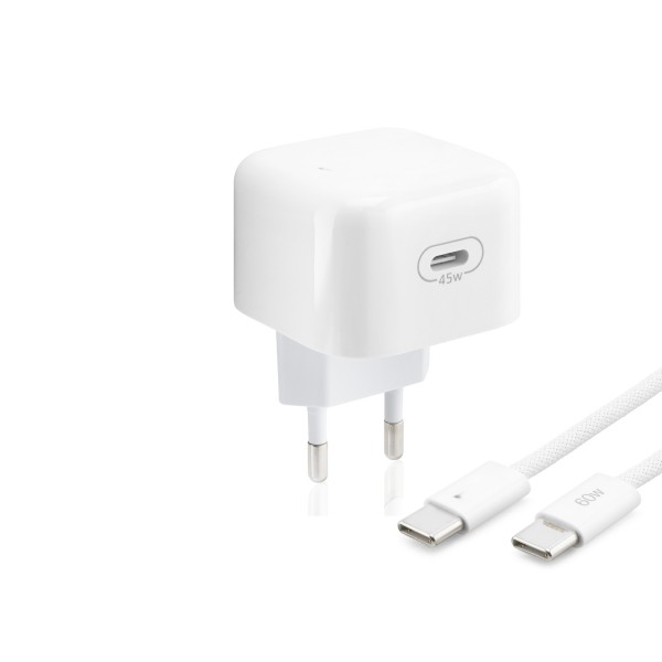 Type-c Hızlı Şarj Seti 45W Type-c Adaptörlü 1 M Örgülü Kablolu Beyaz ND1014