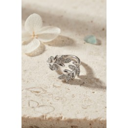 Gümüş Renk Zeytin Dalı Yaprak Desenli Ayarlanabilir Zirkon Taşlı Kadın Yüzük TJ-BYK4214