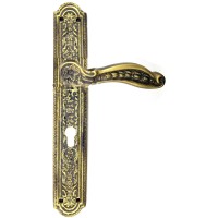 Antik Ulu Model Büyük Kapı Kolu Takımı, 354x57 mm, Yaylı - Pirinç, Antik, Tarihi, Osmanlı Stil Lale ve Desen İşlemeli Kapı Kol Takım