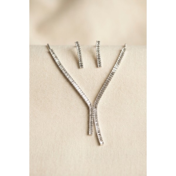 Baget Zirkon Taşlı Su Yolu Kolye ve Küpe Set TJ-BKO11158