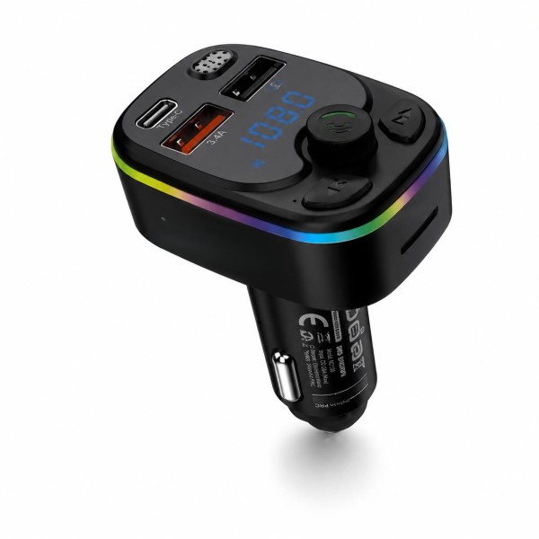 Bluetooth 5.3 Fm Transmitter Pd 20W Şarj Cihazlı Led Ekranlı Rgb Aydınlatmalı Siyah ND1100