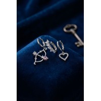 3 lü Set Küpe Gümüş Renk Eros Yay Detaylı TJ-BKP11945