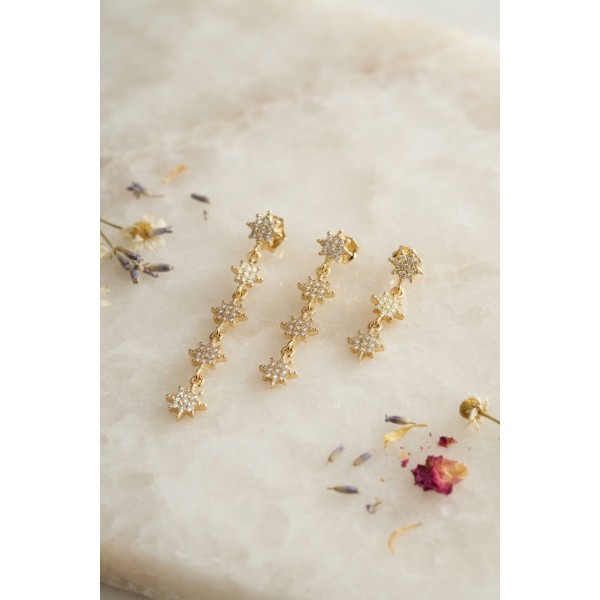 3 lü Set Küpe Gold Renk Kutup Yıldızı Detaylı TJ-BKP11948