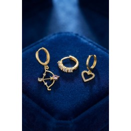 3 lü Set Küpe Gold Renk Eros Yay Detaylı TJ-BKP11946
