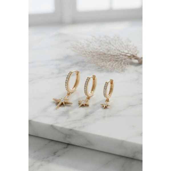 Gold Renk Kutup Yıldız Model 3 lü Küpe Seti TJ-BKP11952