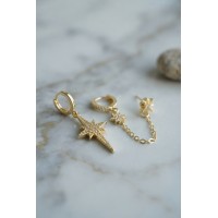 3 lü Set Küpe Gold Renk Zincir Detaylı TJ-BKP11954