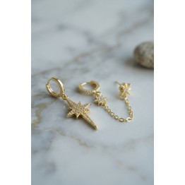 3 lü Set Küpe Gold Renk Zincir Detaylı TJ-BKP11954