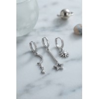 3 lü Set Ay Yıldız ve Güneş Model Gümüş Renk Kadın Küpe TJ-BKP11957