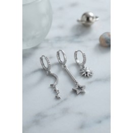 3 lü Set Ay Yıldız ve Güneş Model Gümüş Renk Kadın Küpe TJ-BKP11957