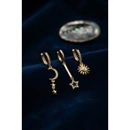 3 lü Set Ay Yıldız ve Güneş Model Gold Renk Kadın Küpe TJ-BKP11958