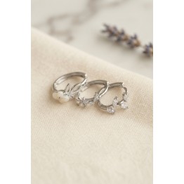 3 lü Set Çiçek Model Gümüş Renk Kadın Küpe TJ-BKP11959