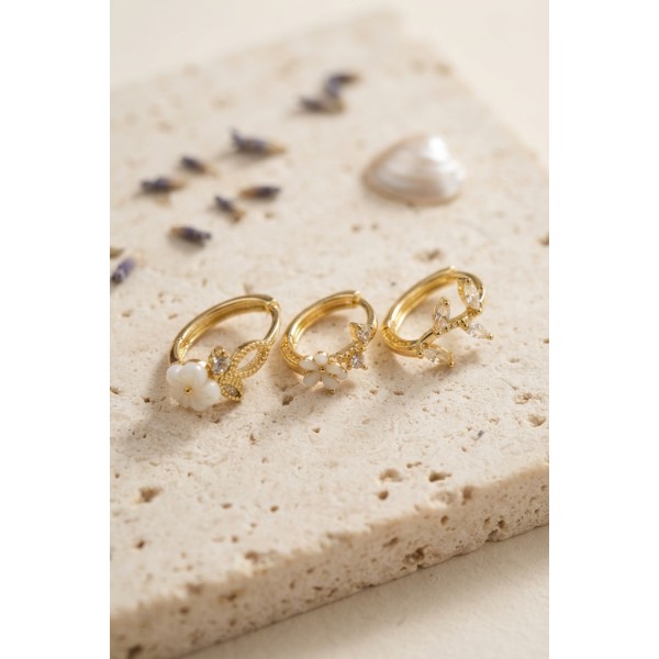 3 lü Set Çiçek Model Gold Renk Kadın Küpe TJ-BKP11960