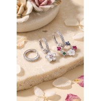 3 lü Set Gümüş Renk Çiçek Model Küpe TJ-BKP11963