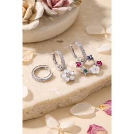 3 lü Set Gümüş Renk Çiçek Model Küpe TJ-BKP11963