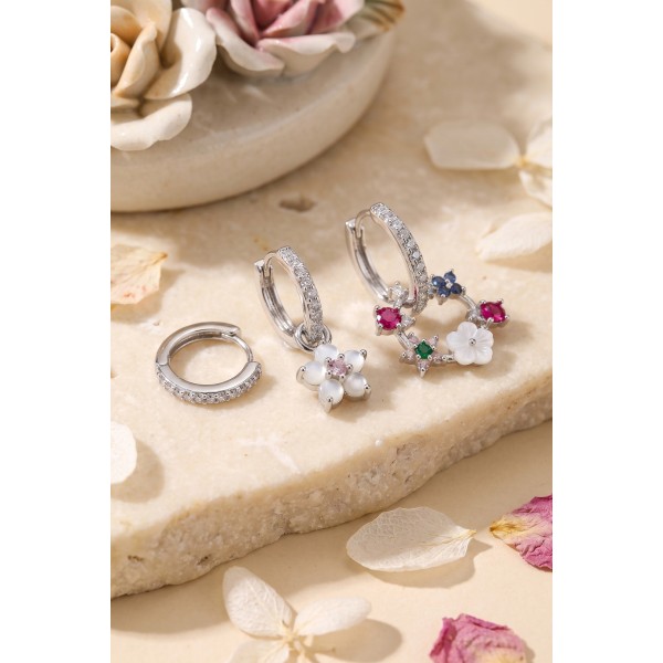 3 lü Set Gümüş Renk Çiçek Model Küpe TJ-BKP11963