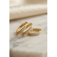 3 lü Set Gold Renk Zirkon Taşlı Kare Halka Küpe TJ-BKP11972
