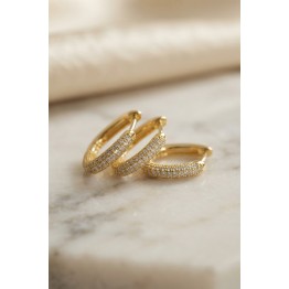 3 lü Set Gold Renk Zirkon Taşlı Kare Halka Küpe TJ-BKP11972