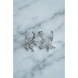 Kutup Yıldızı Model Gümüş Renk 3 lü Küpe Set TJ-BKP11973