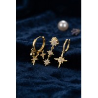 Kutup Yıldızı Model Gold Renk 3 lü Küpe Set TJ-BKP11974