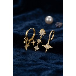 Kutup Yıldızı Model Gold Renk 3 lü Küpe Set TJ-BKP11974