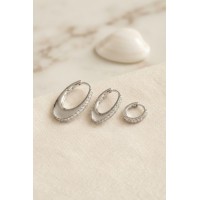Gümüş Renk Oval Halka Model Zirkon Taşlı 3 lü Küpe Set TJ-BKP11975